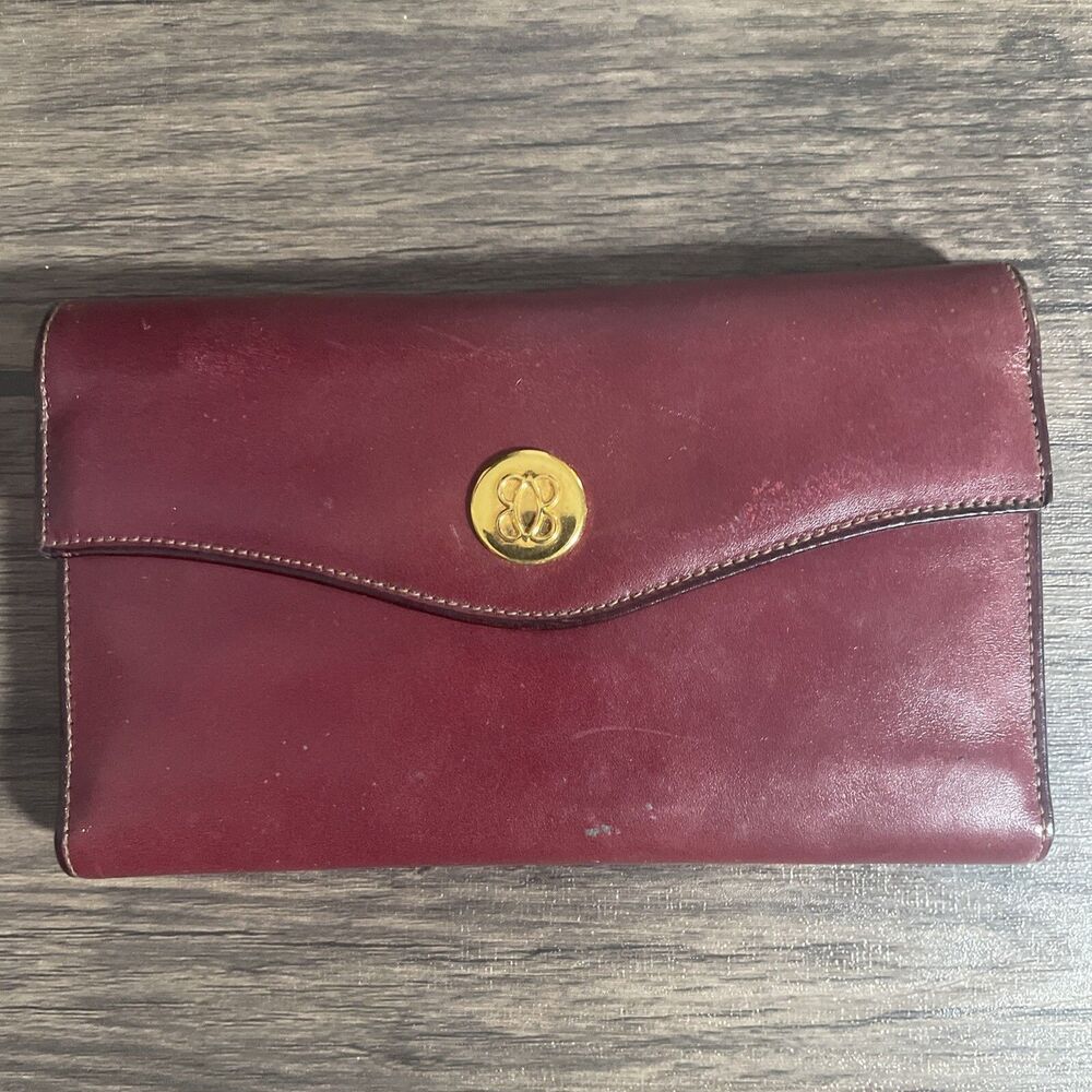 NEW Vintage Lady Bosca 7” Full Grain Leather Envelope Wallet Clutch Burgundy